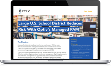 Laptop showing Optiv's PAM cybersecurity case study