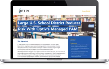 Laptop showing Optiv's PAM cybersecurity case study