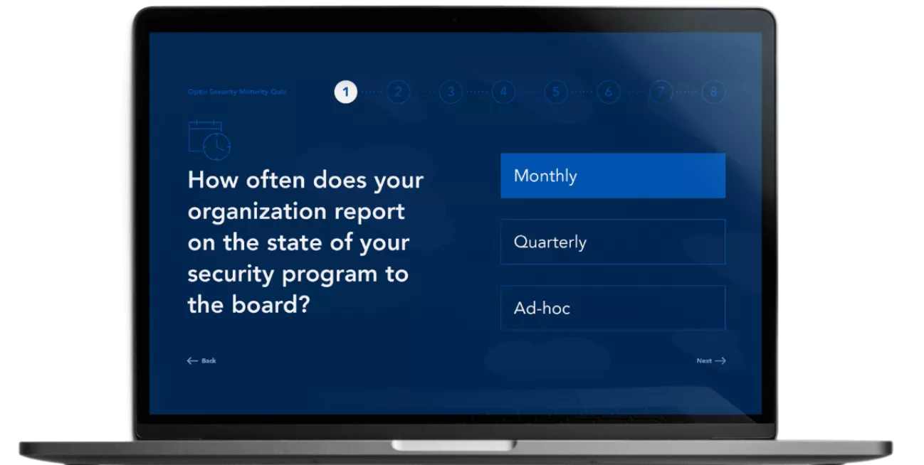 Laptop showing screenshot of the Optiv MDR Quiz