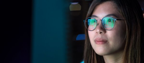 Employee looking at a computer